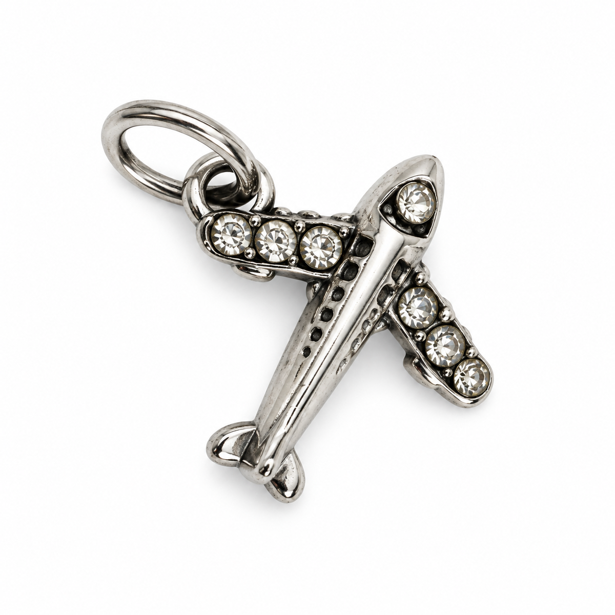 Charms avion argenté en acier inoxydable – Moyen