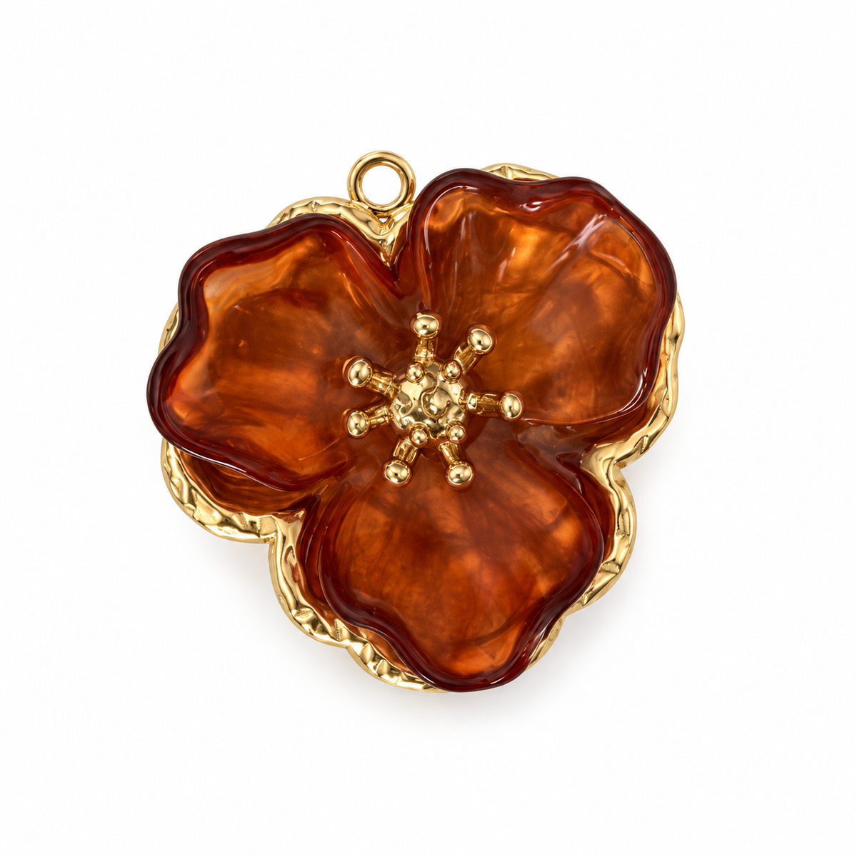 Charms fleur marron en acier inoxydable – Grand