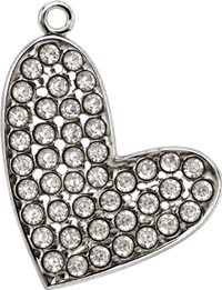 Charms fleur coeur à strass argenté en acier inoxydable – Moyen