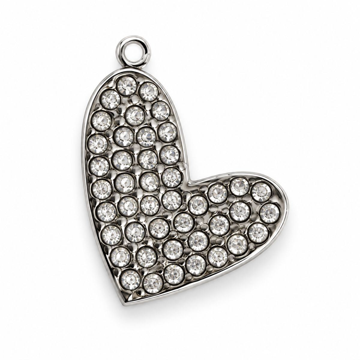 Charms fleur coeur à strass argenté en acier inoxydable – Moyen