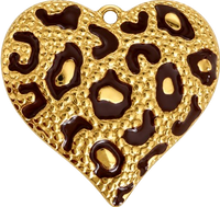 Charms coeur léopard marron en acier inoxydable – Grand