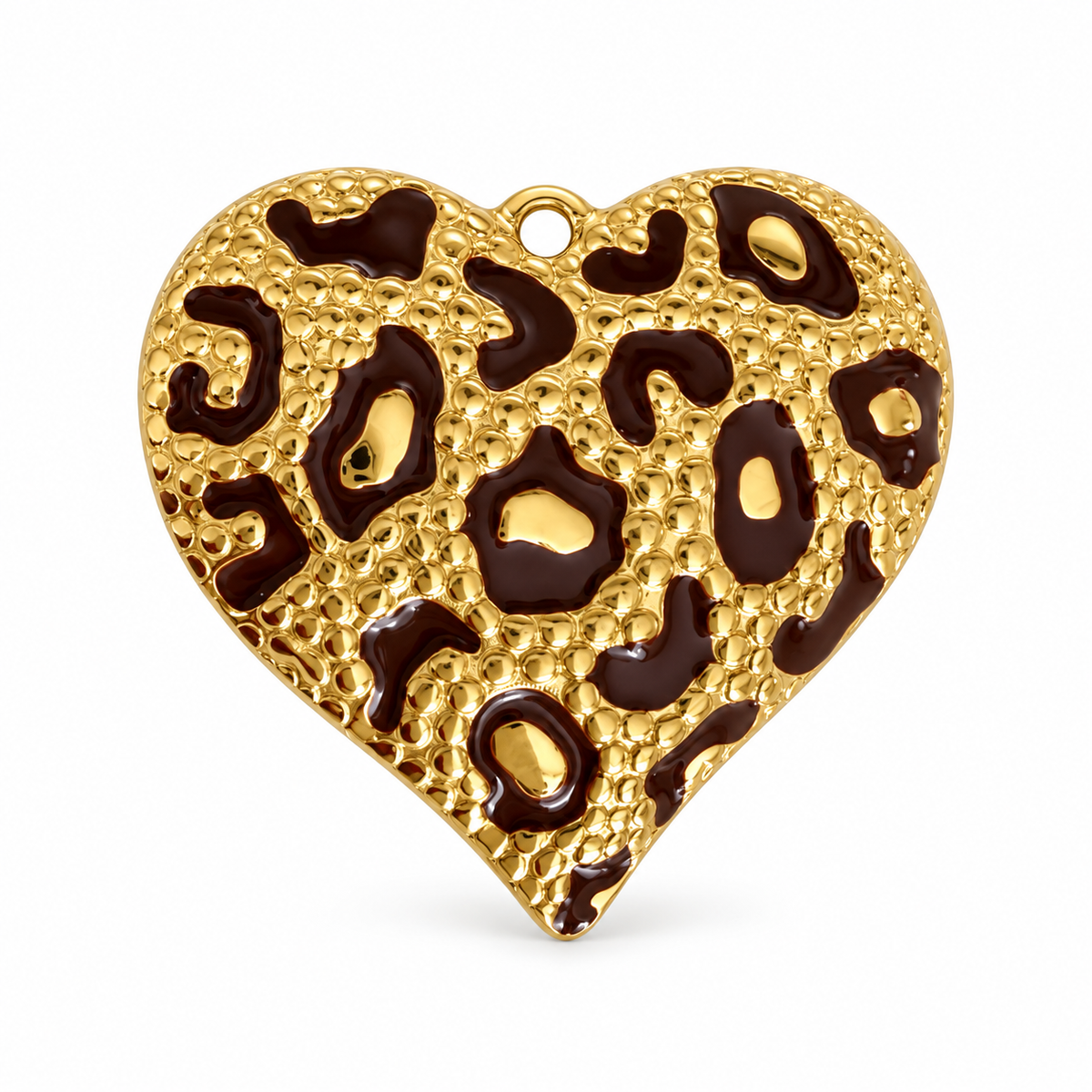 Charms coeur léopard marron en acier inoxydable – Grand