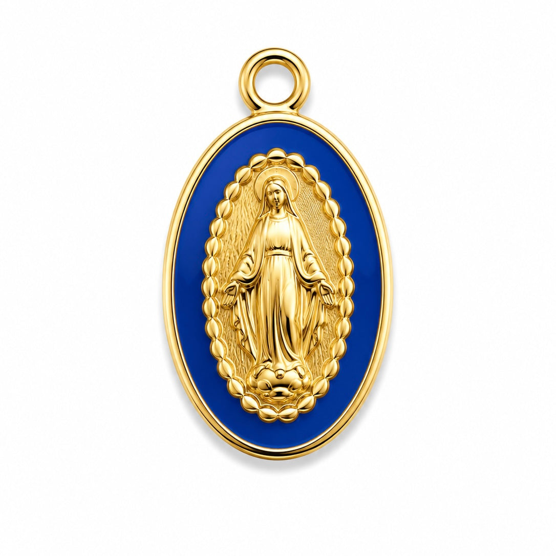 Charms Petite Vierge Bleu en acier inoxydable – bijou fait main Suisse