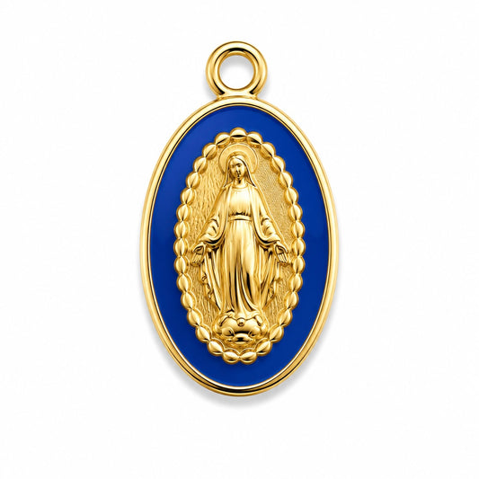 Charms Petite Vierge Bleu en acier inoxydable – bijou fait main Suisse