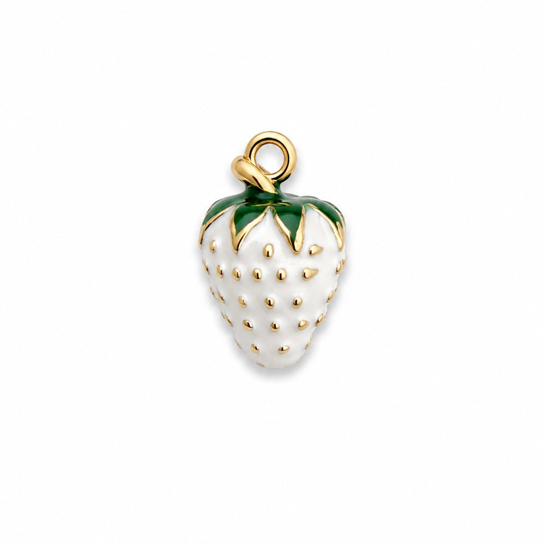 Charms Fraise blanche en acier inoxydable – bijou fait main Suisse