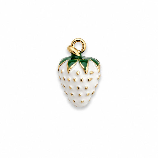 Charms Fraise blanche en acier inoxydable – bijou fait main Suisse