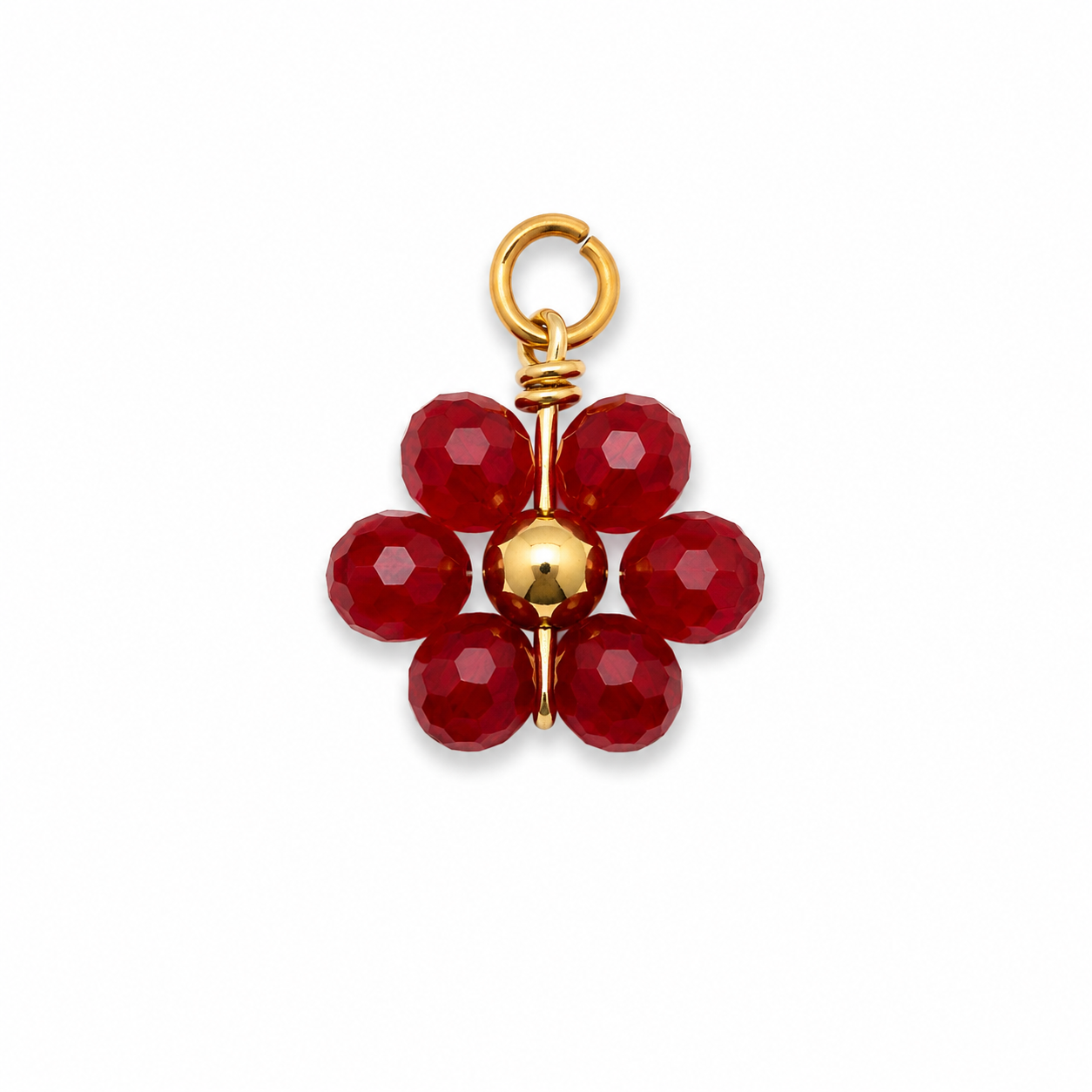 Charms petite fleur bordeaux en acier inoxydable – bijou fait main Suisse