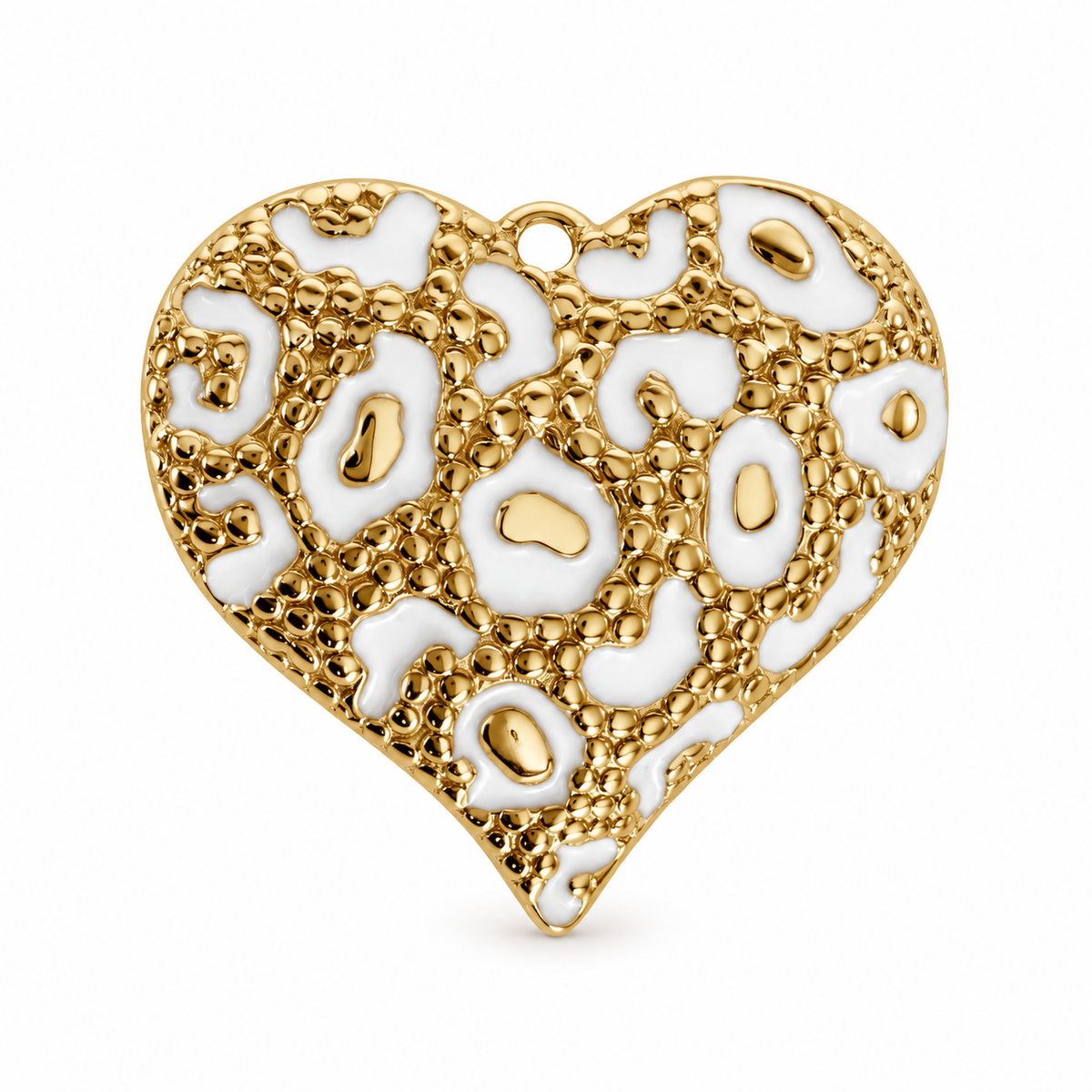 Charms coeur léopard en acier inoxydable – Grand