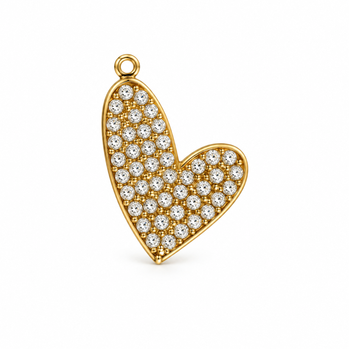 Charms coeur à strass en acier inoxydable – Moyen