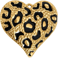 Charms coeur noir léopard en acier inoxydable – Grand