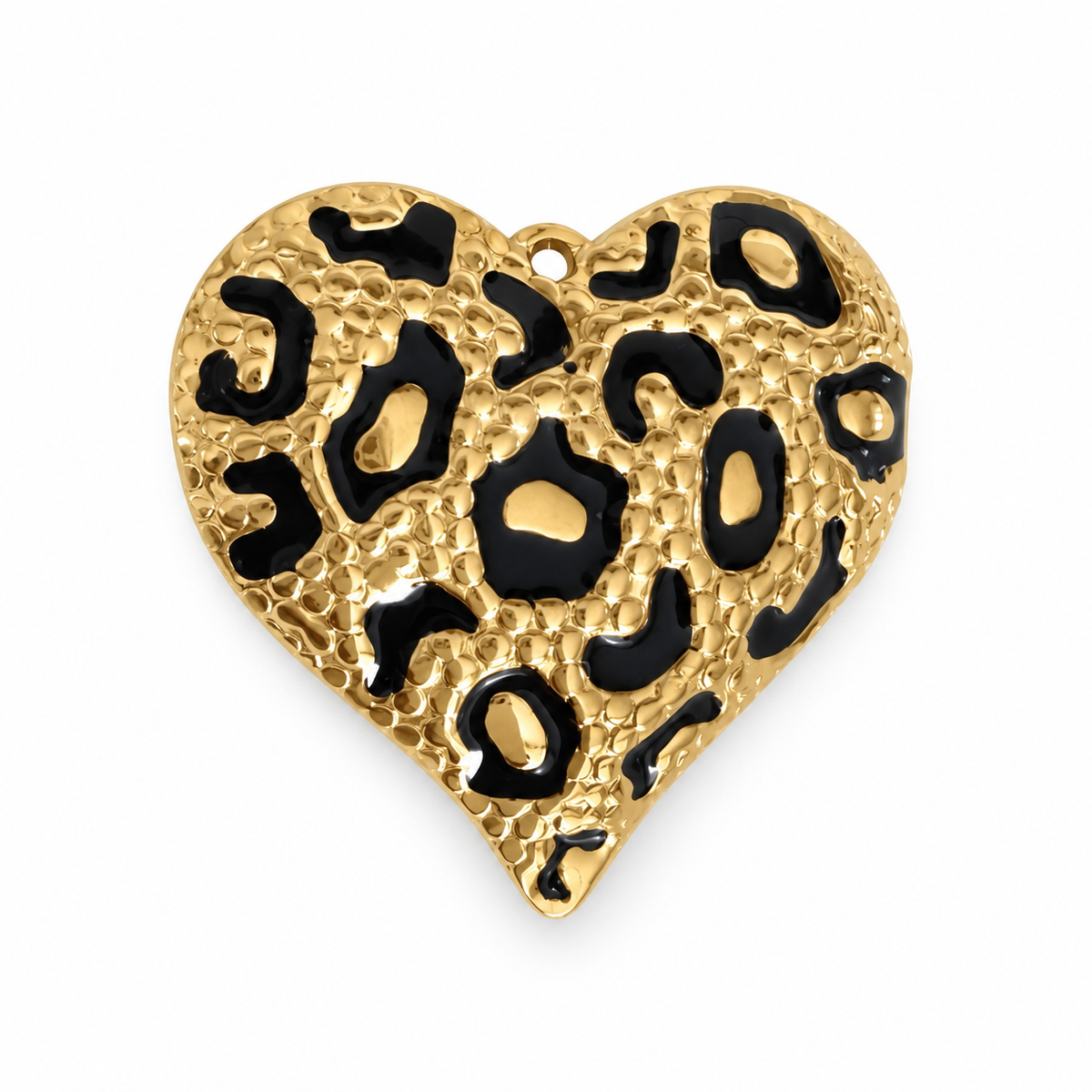 Charms coeur noir léopard en acier inoxydable – Grand