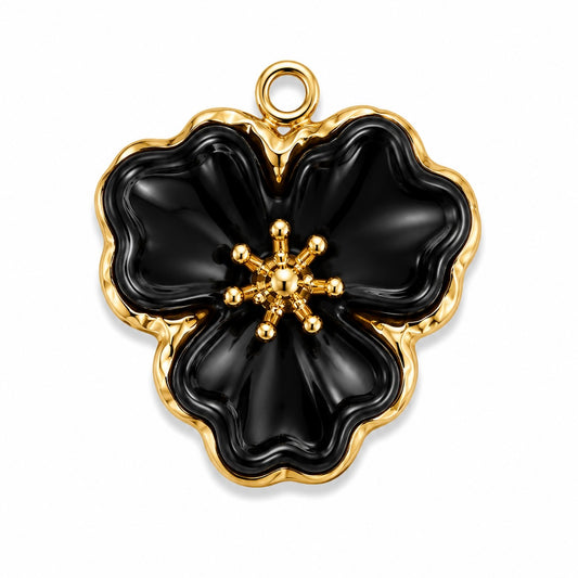 Charms Grosse Fleur Noire en acier inoxydable – bijou fait main Suisse