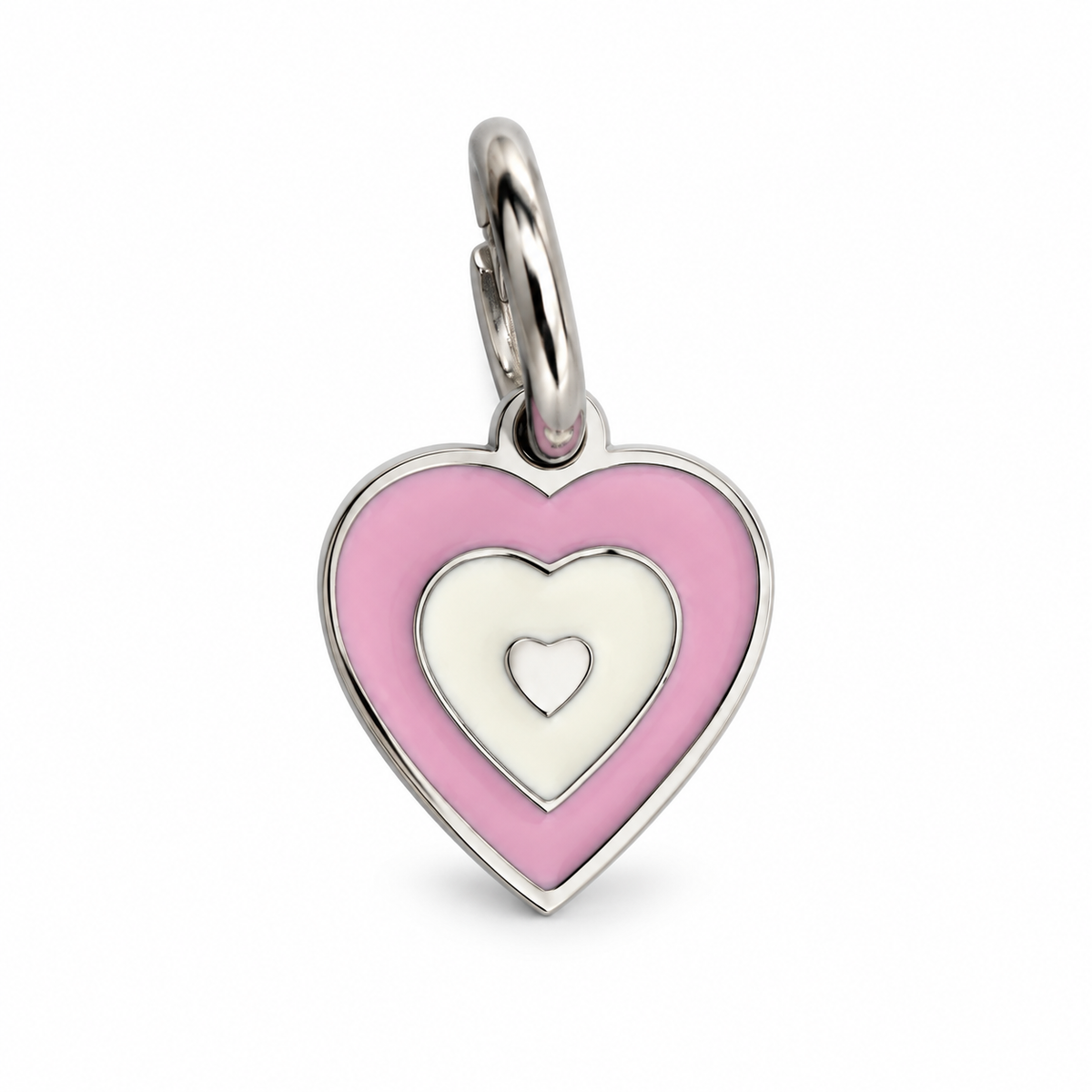 Charms coeur argenté rose en acier inoxydable – Petit