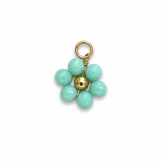 Charms petite fleur turquoise en acier inoxydable – bijou fait main Suisse