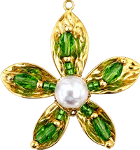Charms grosse fleur verte acier inoxydable – bijou fait main Suisse