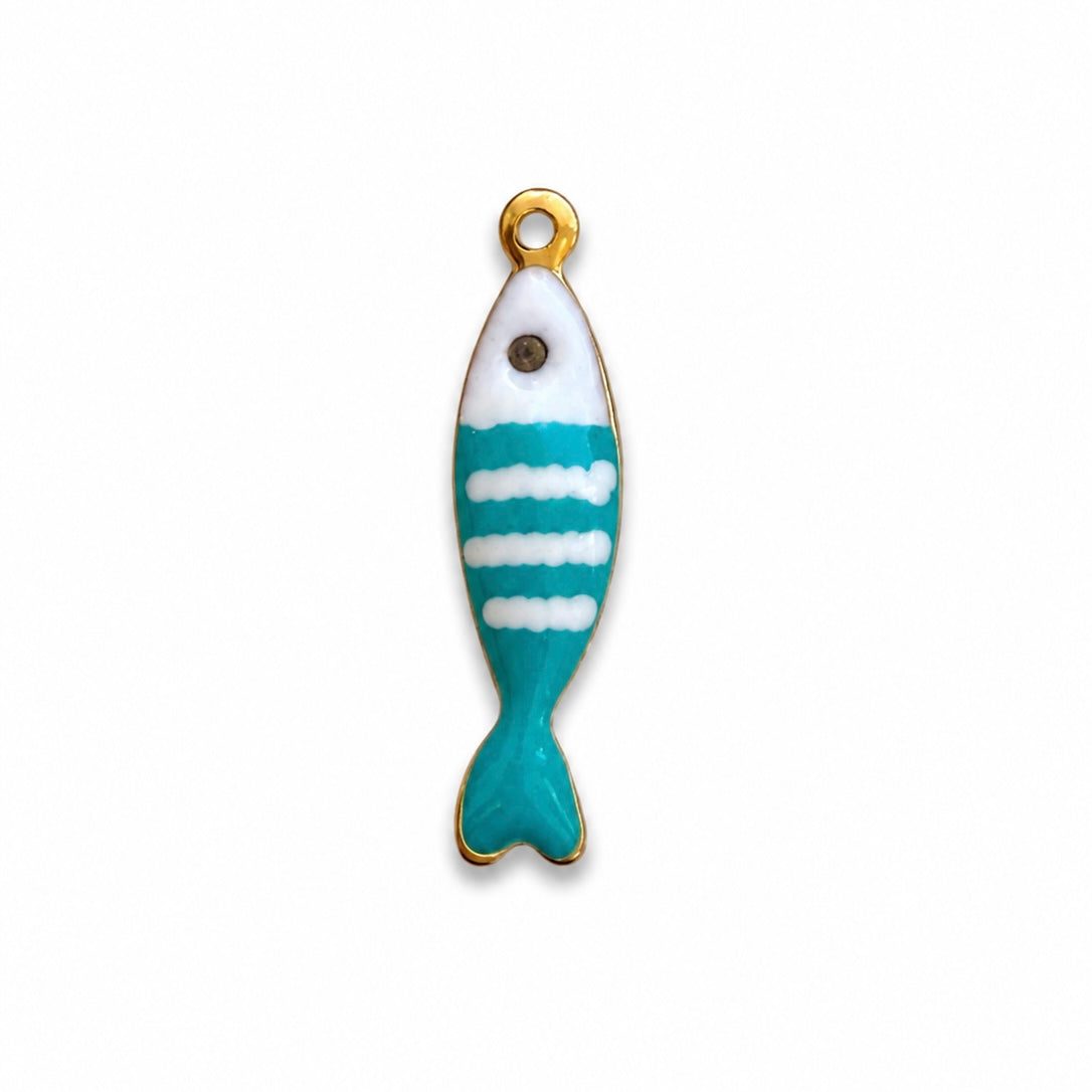 Charms poisson turquoise en acier inoxydable – bijou fait main Suisse