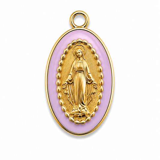 Charms Petite Vierge Rose en acier inoxydable – bijou fait main Suisse