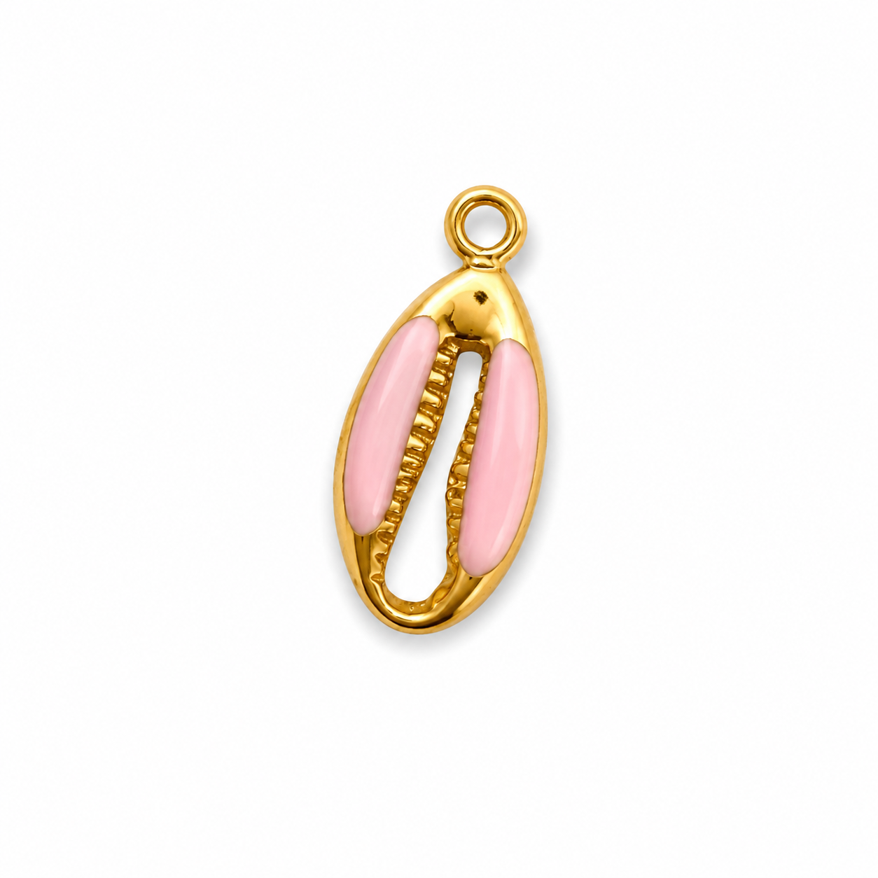 Charms coquillage rose en acier inoxydable – bijou fait main Suisse