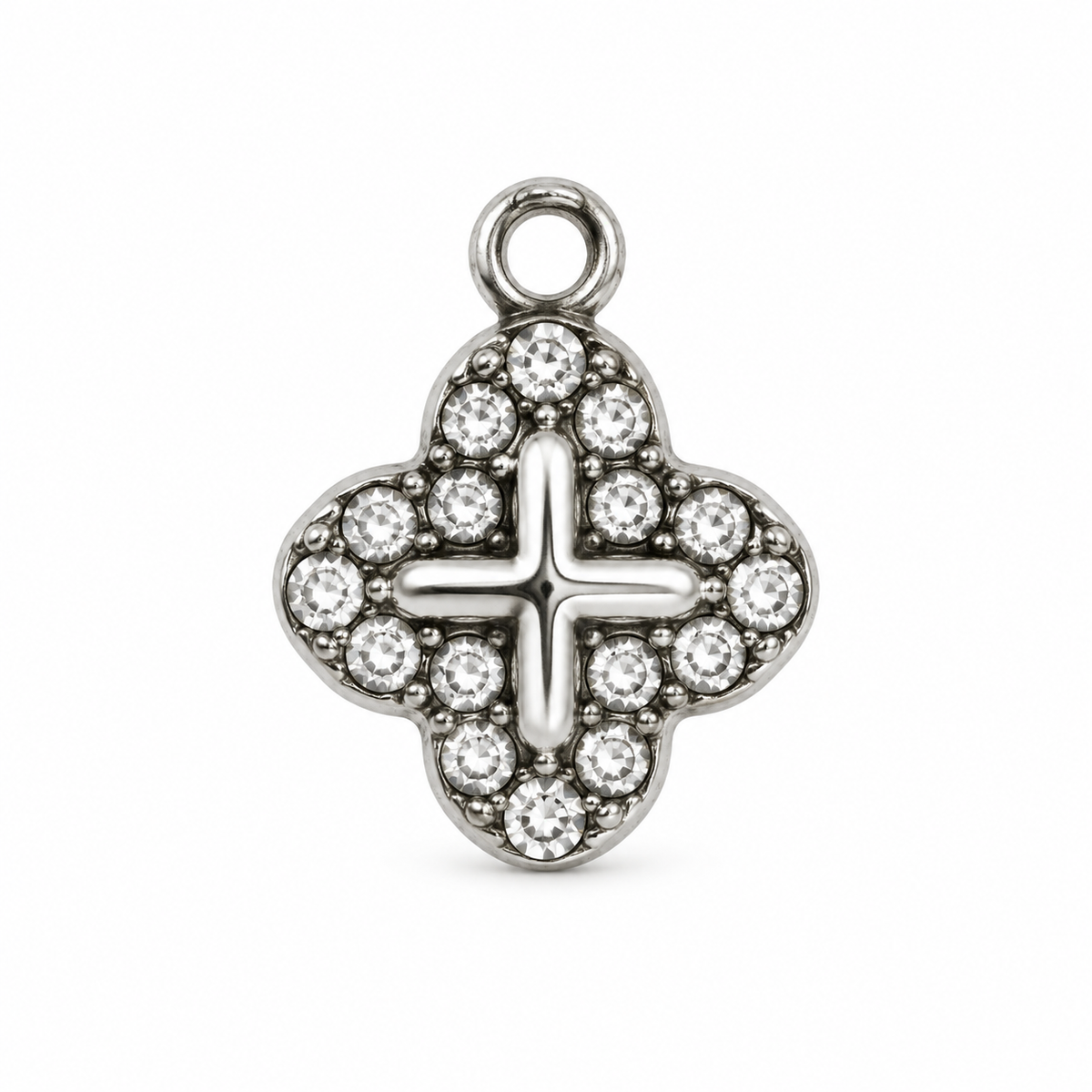 Charms trèfle argenté en acier inoxydable – Petit