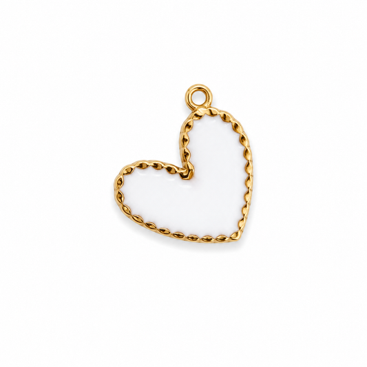 Charms coeur blanc en acier inoxydable – bijou fait main Suisse