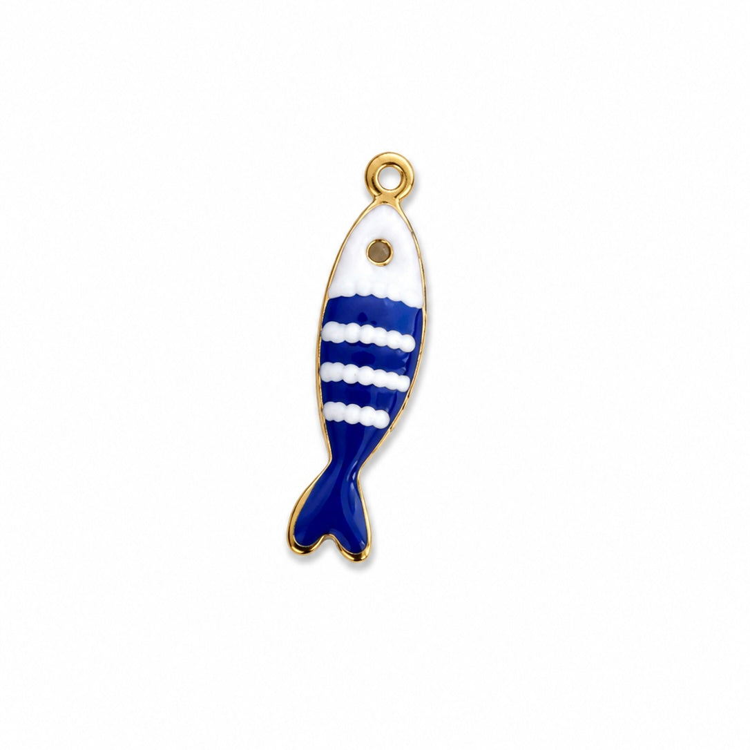 Charms poisson bleu marine en acier inoxydable – bijou fait main Suisse