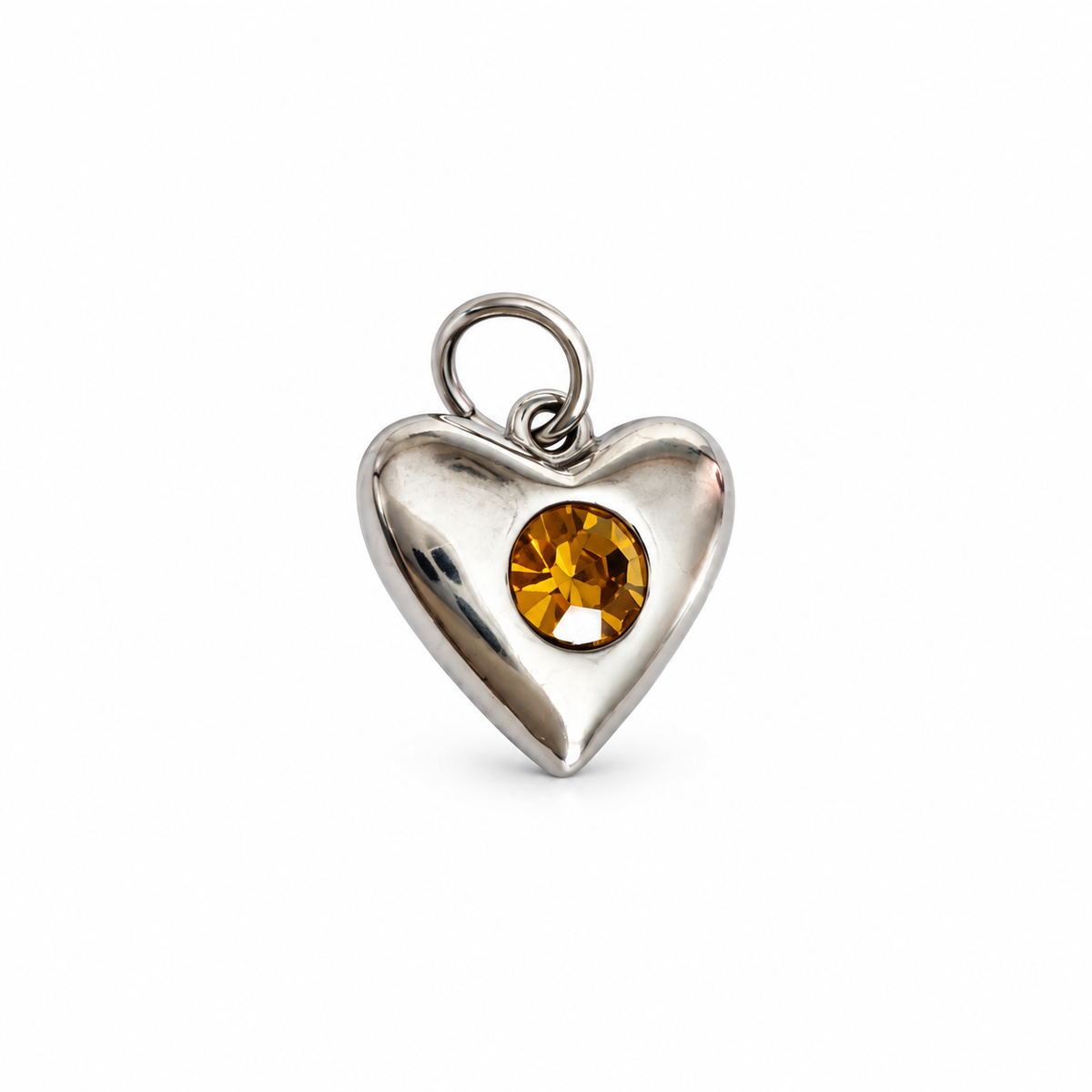 Charms coeur strass argenté en acier inoxydable – Moyen