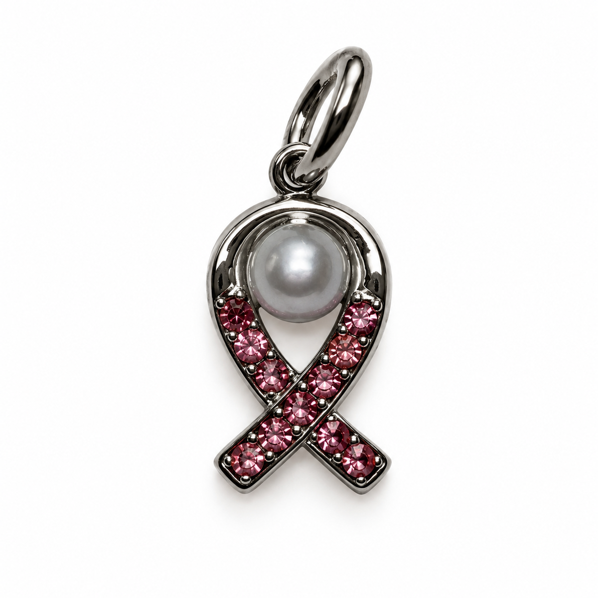 Charms Octobre rose argenté en acier inoxydable – Petit
