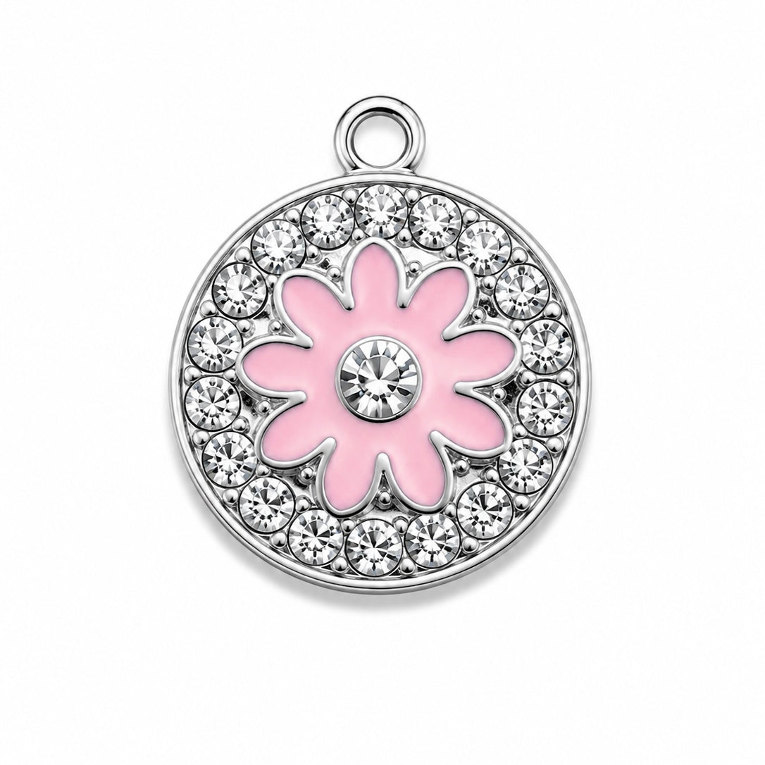Charms Fleur Rose Argenté en acier inoxydable – bijou fait main Suisse