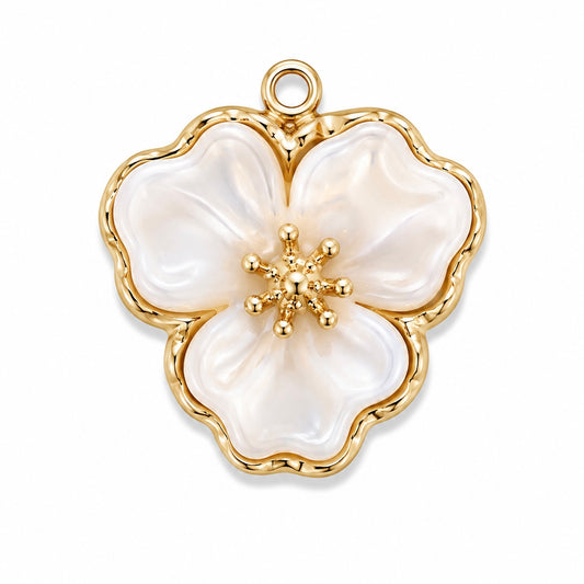 Charms Grosse Fleur Blanche en acier inoxydable – bijou fait main Suisse