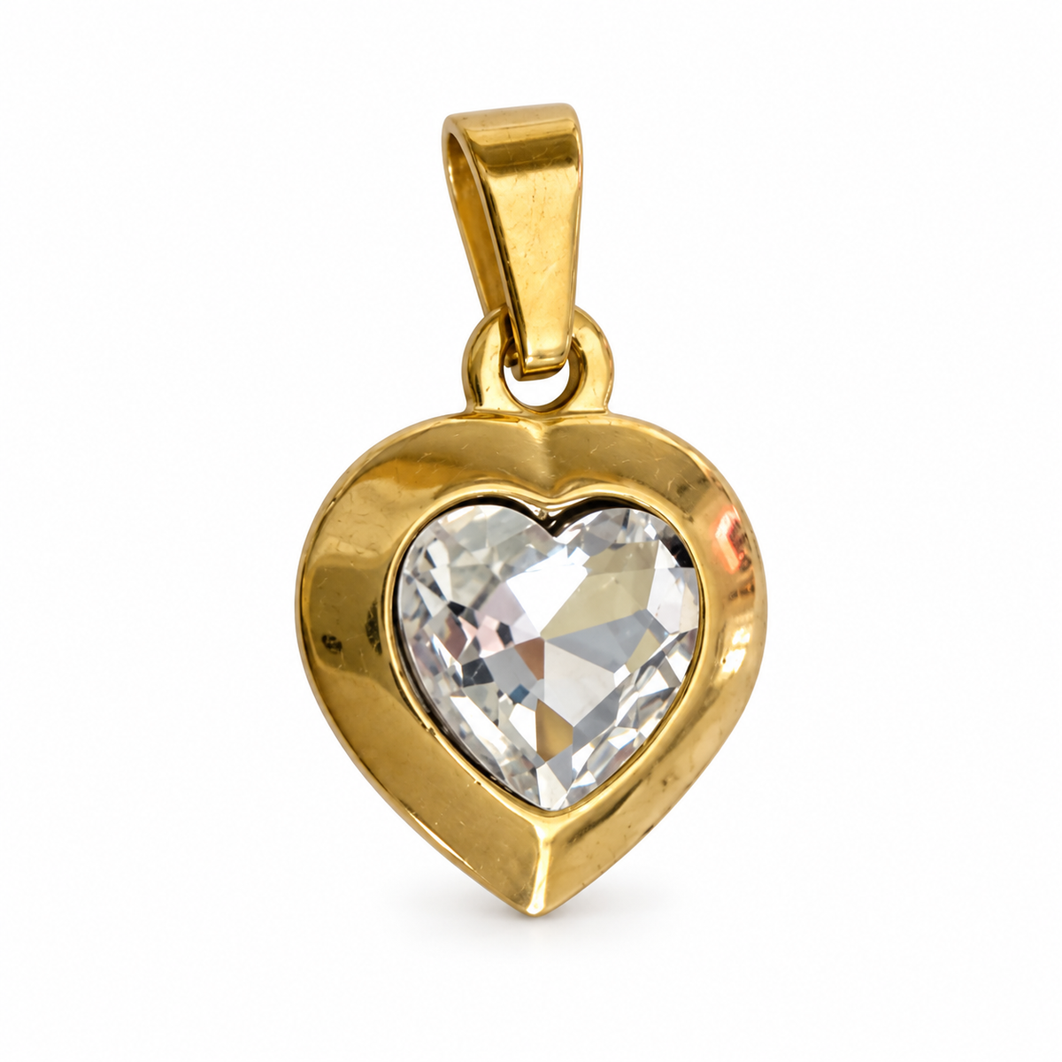 Charms coeur à strass en acier inoxydable – Moyen