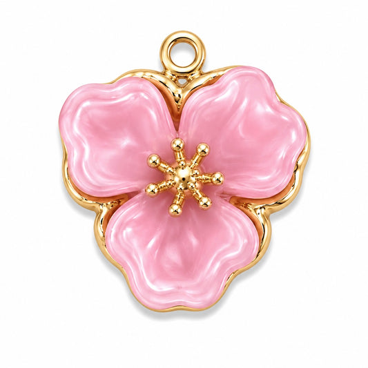 Charms Grosse Fleur Rose en acier inoxydable – bijou fait main Suisse