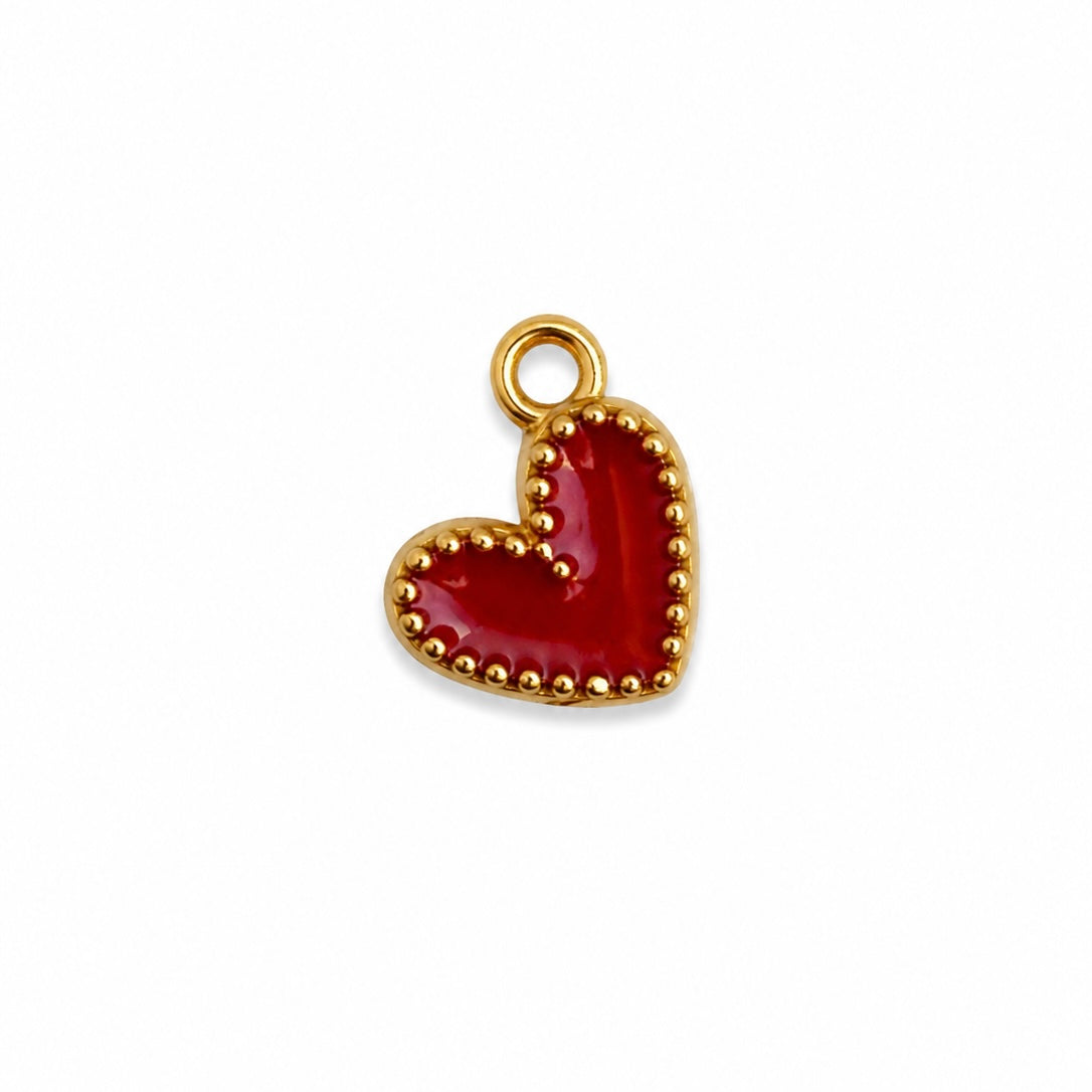 Charms petit coeur rouge en acier inoxydable – bijou fait main Suisse