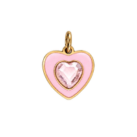 Charms coeur rose à strass en acier inoxydable – Moyen