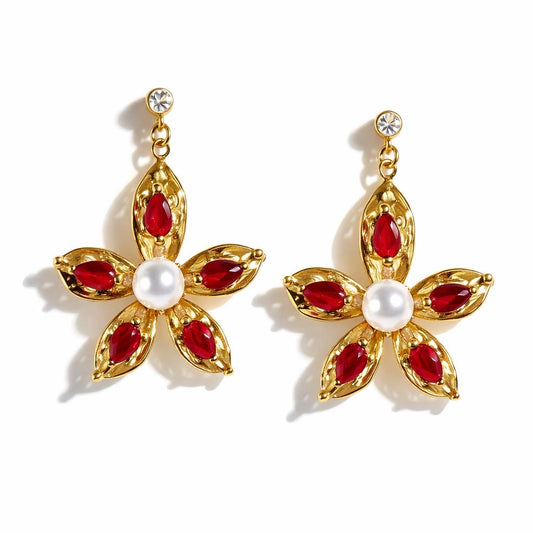 Boucles d’oreilles fleurs rouge